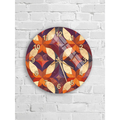 Tempered Glass Wall Clock, Geometric Design, Orange Purple Colours, Retro Style, Home Decor, Unique Gift, Statement Piece