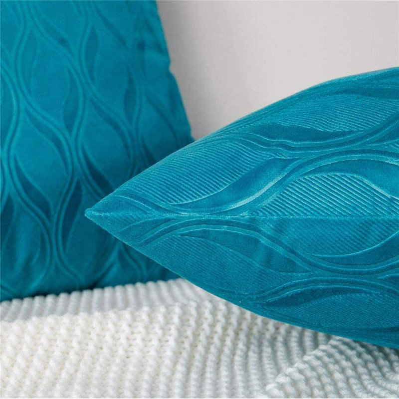 Embossed Velvet Geometric Pillow Cover, Turquoise