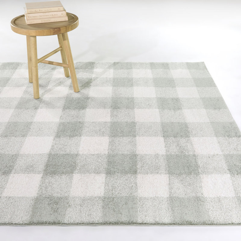 Burgin Grey Gingham Area Rug, Rectangle 5 pi 3 po x 7 pi