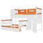 Lit superposé simple au-dessus d'un lit double avec bureau intégré, tiroirs de rangement spacieux, tablettes, armoire et bandes à DEL, convient pour l'éclairage à finition blanche et orange, option d'utilisation de l'espace