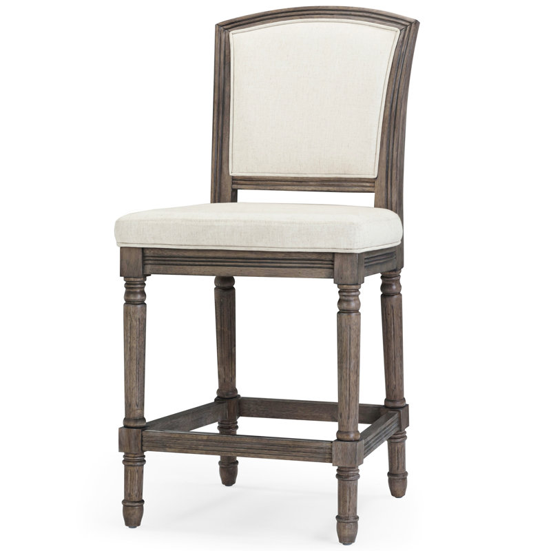 Tabouret de bar 26 po, gris patiné, assise et dossier rembourrés gris, texturé, pour table de jeu de cartes de pub, hauteur de comptoir 26 po, idéal pour les repas en cuisine