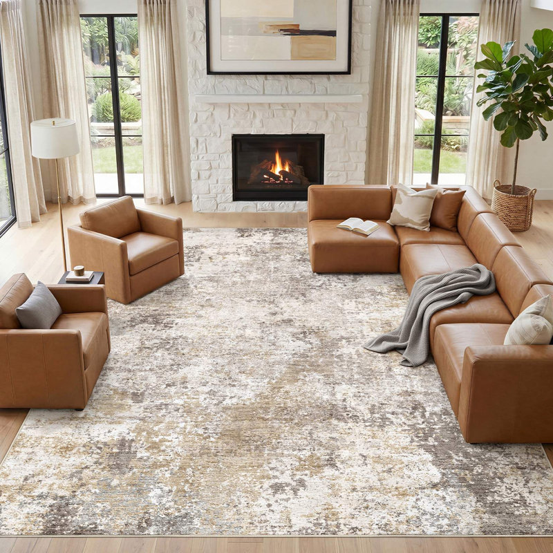 Abstract Modern Boho Area Rug Non-Shedding Low-Pile Carpet for Living Room, Bedroom, or Office, Rectangle 12' x 15'