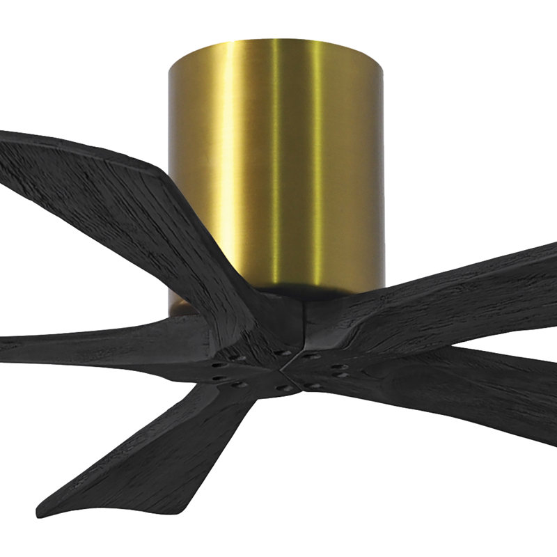 60" Irene 5-Blade Hugger Ceiling Fan with Wall Remote, Matte Black, 42", Brushed Brass