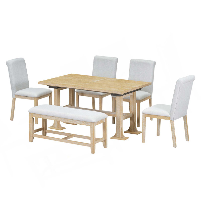 Ensemble de table de salle à manger extensible de 76 pouces Farmhouse, Naturel