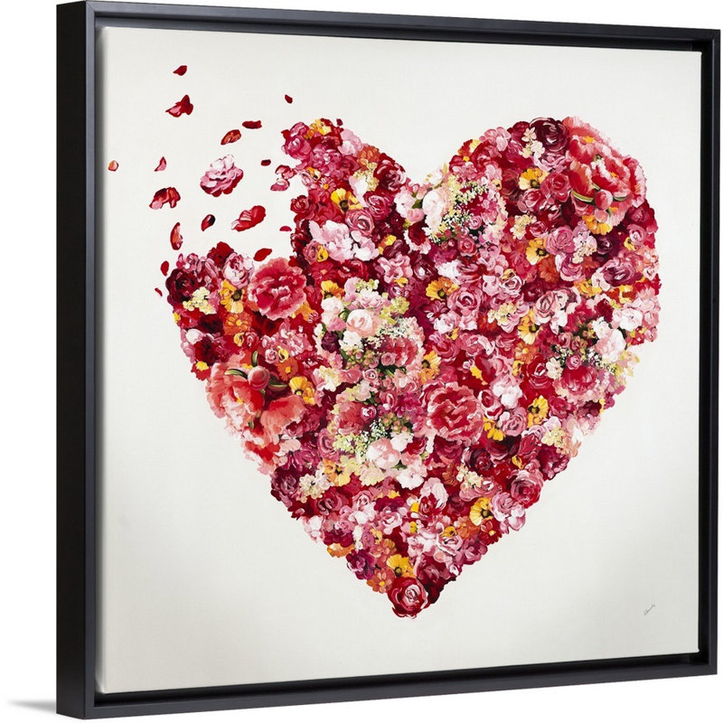 « morceaux of my cardiaque », peinture sur toile, H 25,7 po x l 25,7 po x p 1,75 po, Cadre flottant noir