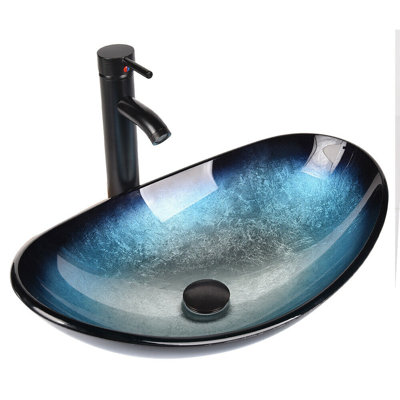 Lavabo de salle de bain ovale en verre trempé 21 po avec robinet Wade Logan® Beyo