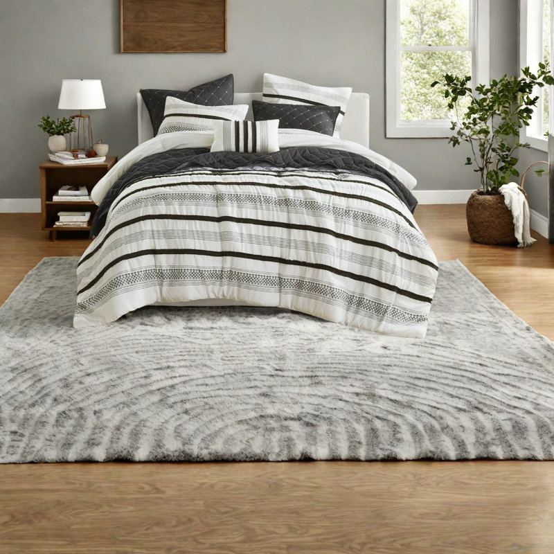 Coastal Stripe Bedding Sets, Polyester King Size Comforter For Modern Bedrooms