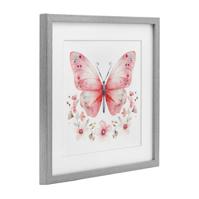 Pink Symmetrical Butterfly Florals Framed Print Under Glass, design by Creative Studio