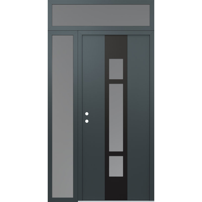 Porte d'entrée avant à panneau en acier Diamond A9 avec panneau latéral et traverse, L 51,25 po x H 95,69 po