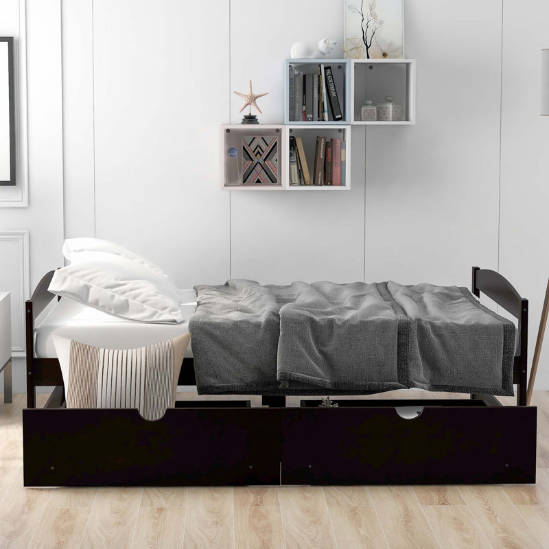 Lit plateforme simple avec deux tiroirs, Blanc