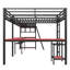 Lit mezzanine simple en métal en forme de L avec DEL, tablettes de rangement, 2 stations de charge et 2 bureaux intégrés, noir et rouge