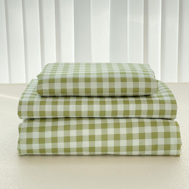 Gingham Sheet Set, Pre-Washed Microfiber Ultra-Soft Plaid Grid Sheets, Full Sheet Set + 2 Pillowcases, Green Gingham