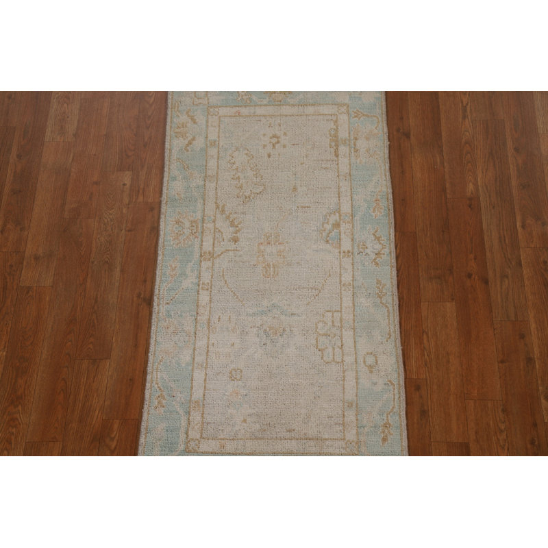Tapis beige en laine noué à la main de conception unique 2 pi 0 po x 4 pi 1 po New Age