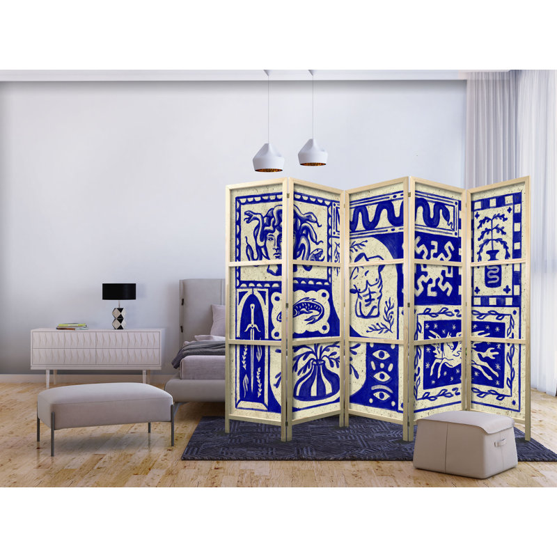 225cm W x 171cm H 5 - Panel Solid Wood Folding Room Divider