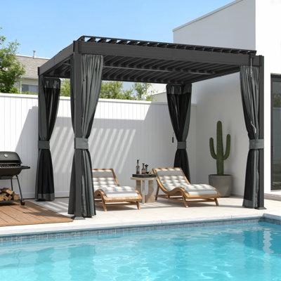 Pergola en métal galvanisé de 10 pi x 10 pi, pavillon de jardin à toit rigide, pavillon de cour à l'épreuve des intempéries, abri extérieur résistant aux intempéries pour patio, terrasse et cour arrière