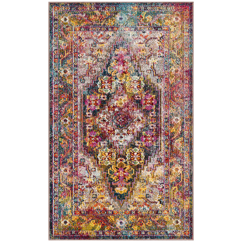 Tapis oriental jaune / rose Myia, Rectangle 3 pi x 5 pi
