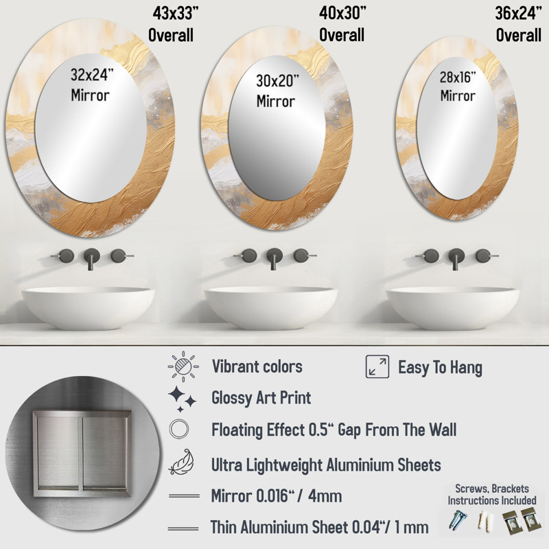 Miroir décoratif ovale en métal Minimal, H 36 po x l 24 po