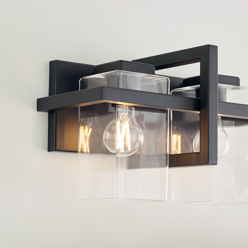 Midnight Black Steel 2-Light Dimmable Vanity Fixture with Clear Glass Shades