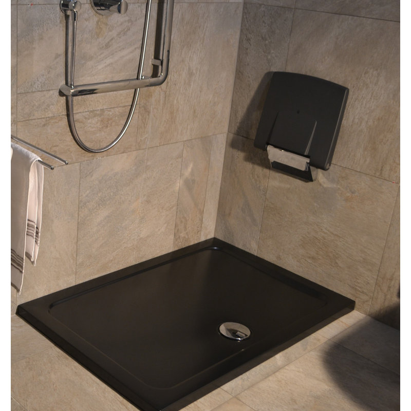 Slimline 35Mm 900X800 Rectangle Black Gloss Stone Shower Tray, Black Matt, 3.5cm H x 120cm W x 76cm D