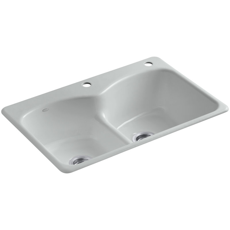 Langlade® 33" L x 22" W Drop-In Kitchen Sink, Ice Gray, 2 Hole