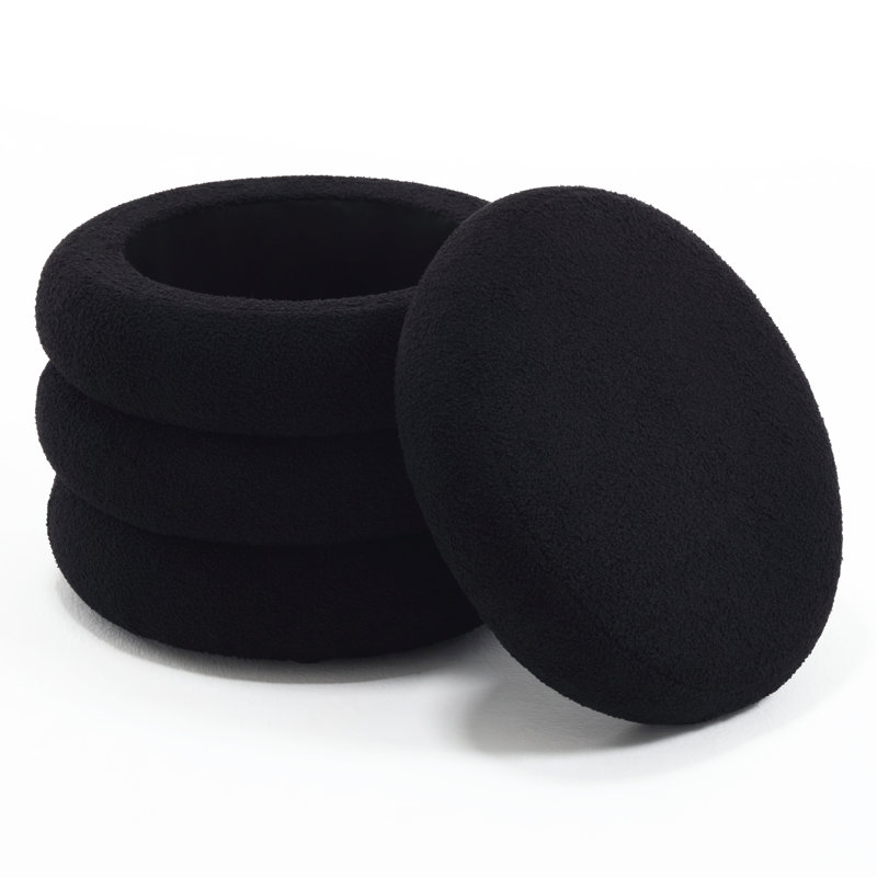Repose-pieds rond avec rangement caché l 19,5 po Leiani, Bouclé noir