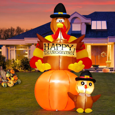 6 FT Lighted Thanksgiving Inflatable Turkey on Pumpkin with Little Turkey