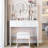 17" Round Led Vanity Table, Touch Switch, 3 - Color , Soft Cushioned Stool, Multi Layer Storage, Small Living Spaces, American Style, White Dressing Mirror Cushion Large Desktop, High Capacity