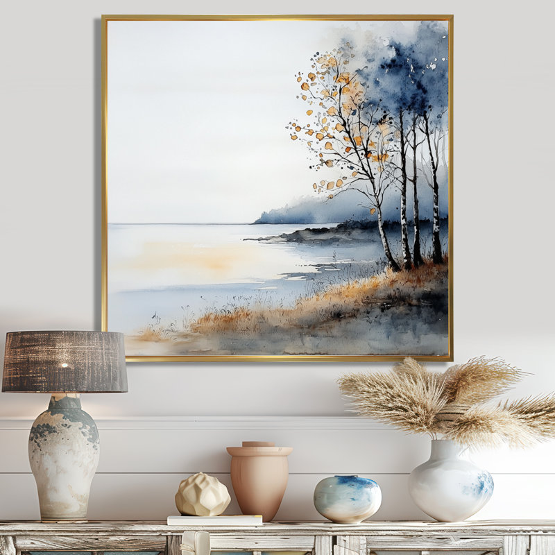 Minimalist Beach At Dawn I - plage et océan, reproduction sur toile, H 30 po x l 30 po, Doré