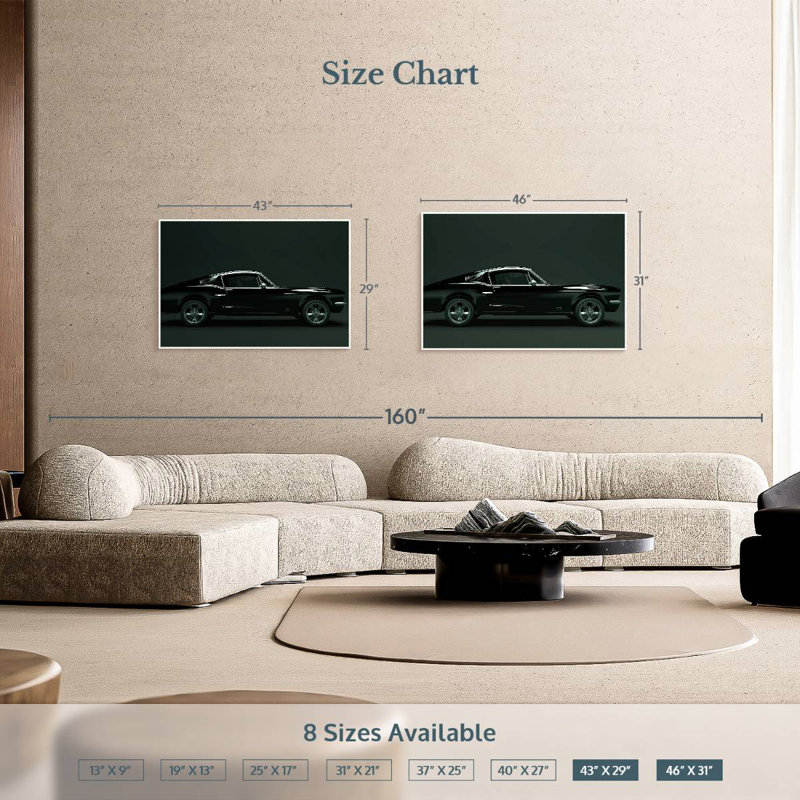 Voiture rétro élégante, Cadre flottant blanc, 43 po x 29 po