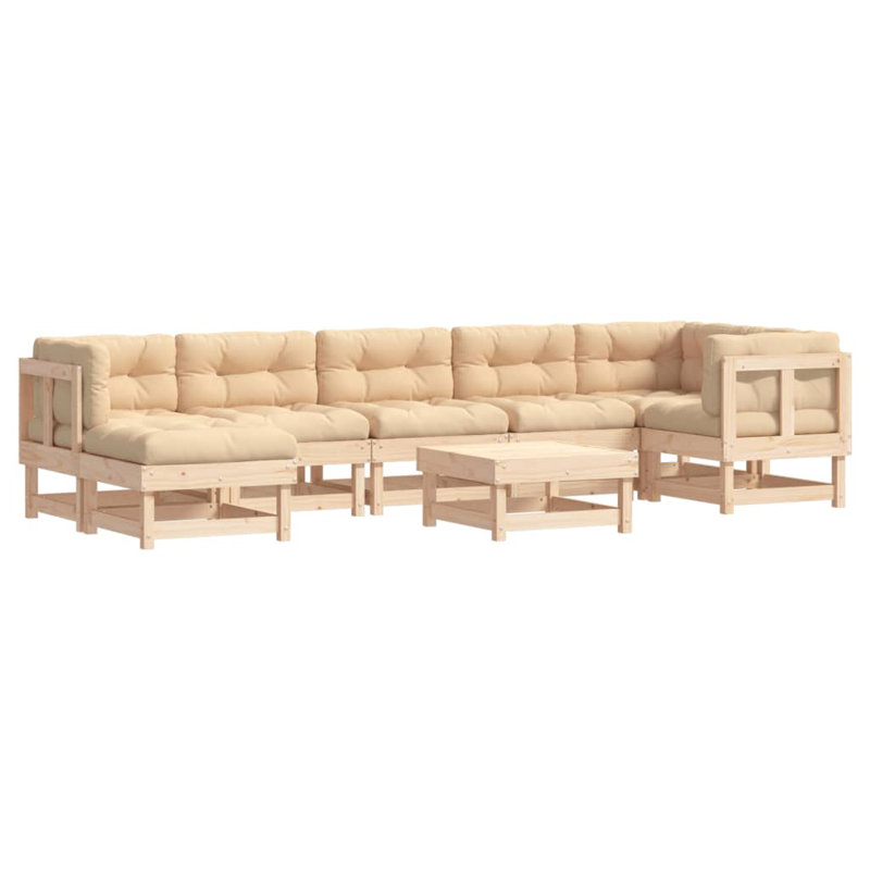  Ensemble de salon de jardin en bois de pin massif beige, contreplaqué grand modulaire, Coussin beige / structure naturelle