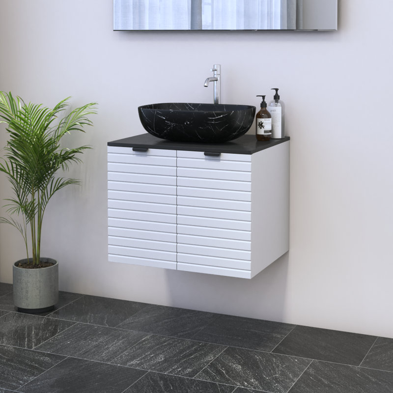 Meuble-lavabo simple 23,6 po avec dessus Kayben, Noir, Noir