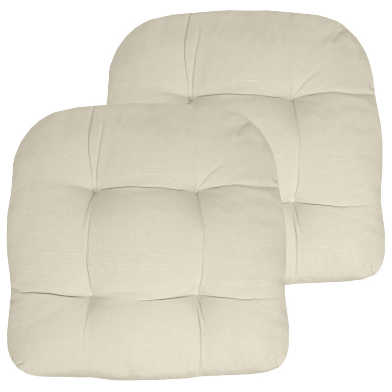 Marina Decoration Premium Thick Comfy Patio Seat Pads Fiber Fill Tufted Tie-Less Pillows 19 x 19 x 5 Inch Textured Solid Cover Indoor Outdoor Chair Cushions, 2 Count Pack Charcoal Grey Color