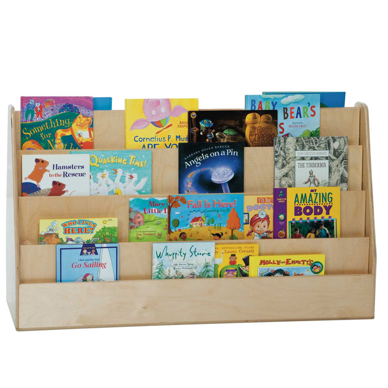 Présentoir à livres double face à 8 compartiments avec roulettes, Naturel, H 29 po x l 48 po x P 15,5 po
