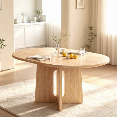 Solid Wood Round Dining Table, Extendable Kitchen Table with 16inch Removable Leaf for Dining Room, Living Room