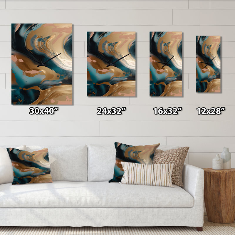 Jalayiah - Horloge murale moderne en marbre abstrait, H 32 po x l 16 po x P 1 po