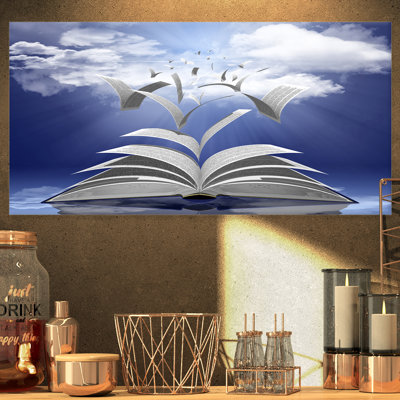 Book Pages Skyward  Print on Wood