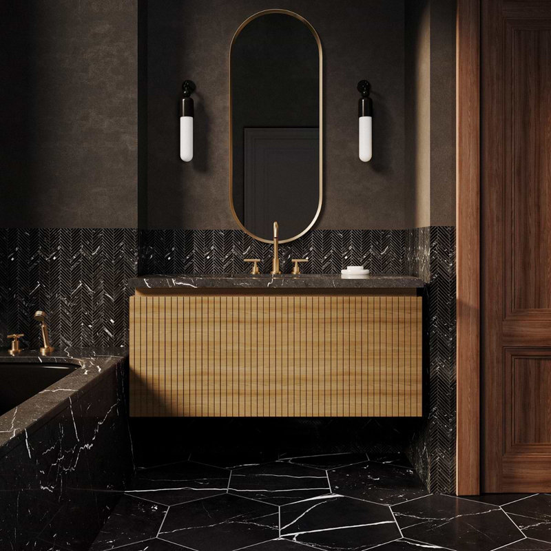 Melrose Single Vanity, White Ash, 48", Black