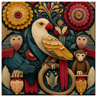 Carved Bird Flowers Canvas Gallery Wrap in Many Sizes