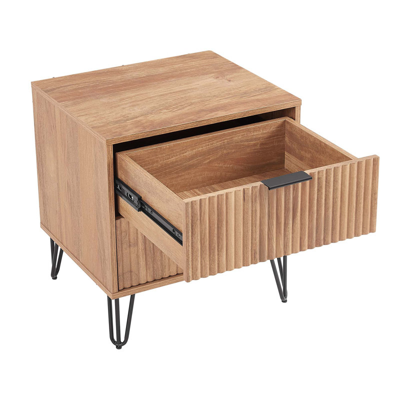 Table de chevet cannelée 20 | Rangement à 2 tiroirs Modern Glam | Idée de cadeau, Ensemble de 2, Brun