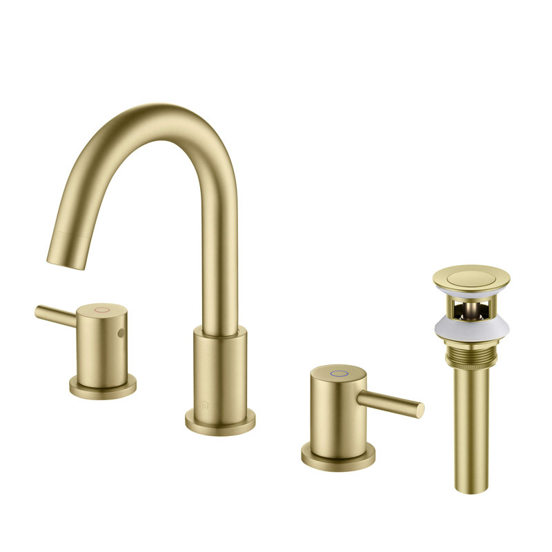 Robinet de salle de bain circulaire encastré à 3 trous et 2 poignées avec ensemble de bonde, Or brossé