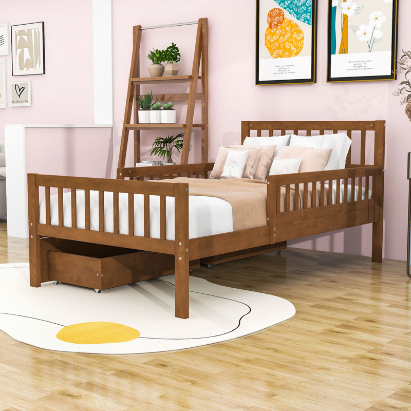 Lit plateforme en bois avec deux tiroirs de rangement et tête de lit, Simple