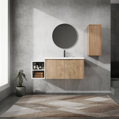 Meuble-lavabo mural 48 po avec lavabo et armoire latérale, portes à fermeture douce, 00112IMO-0636IMO-0612GWH (KD-Packing)