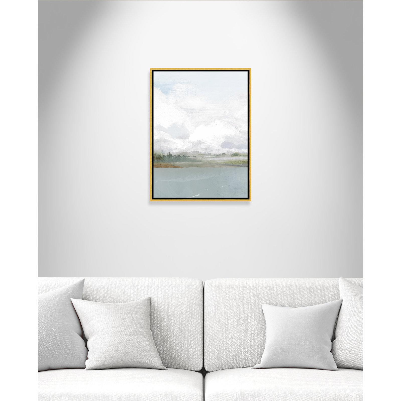 All Shore Watercolor Canvas Painting Print with Wood Floater Frame , 25.5" H x 19.5" W, Gold