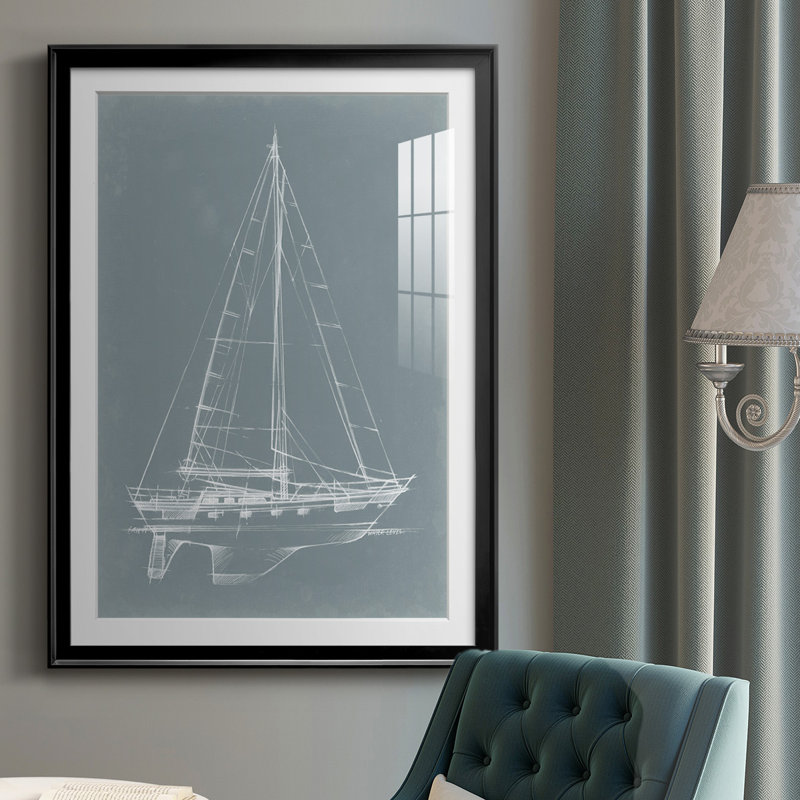 Yacht Sketches II - impression d'un cadre photo sur papier, H 42,5 po x l 30,5 po x P 1 po, Noir