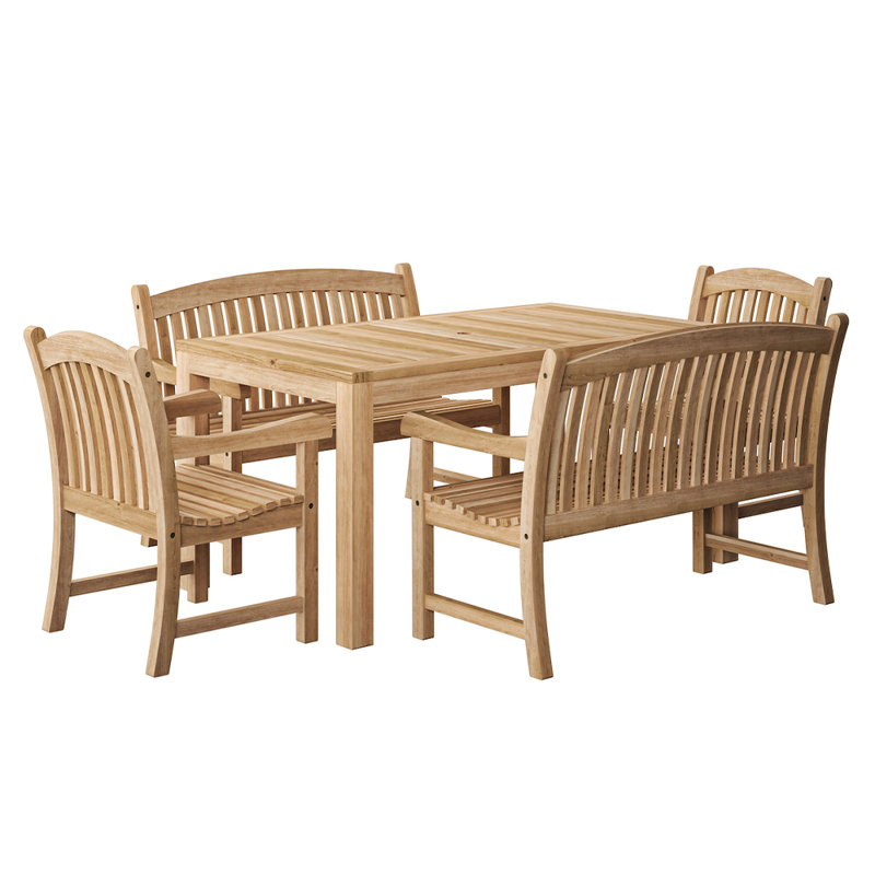 Mack 4 - Person Eucalyptus and Teak Solid Wood Patio Dining Set Rectangular Table