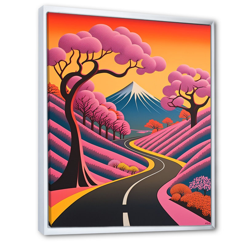 «Swirling Road Joyful Pink Mountain Landscape», reproduction sur toile, Cadre flottant blanc, 20" H x 12" W