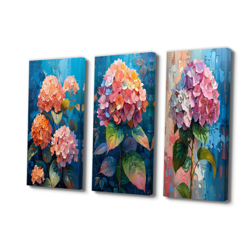 Hortensia rose et bleu qui fleurit en été I - Collection d'art mural Hydrangea, Toile tendue, H 28 po x l 36 po
