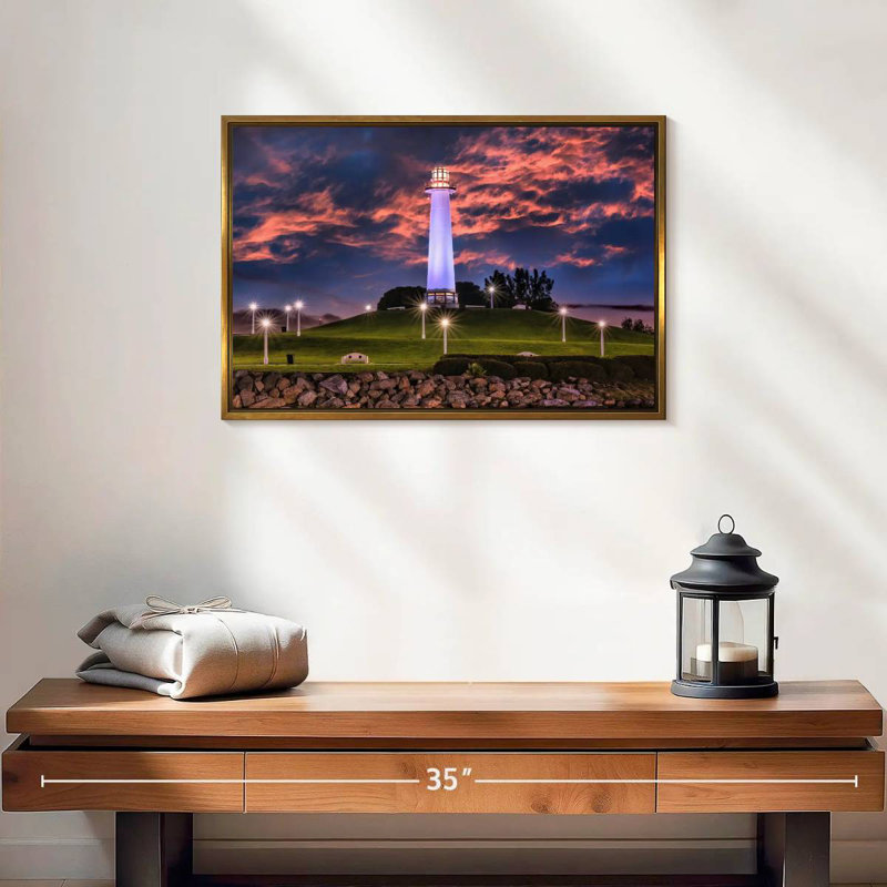 Phare de Long Beach, Cadre flottant doré, 19 po x 13 po