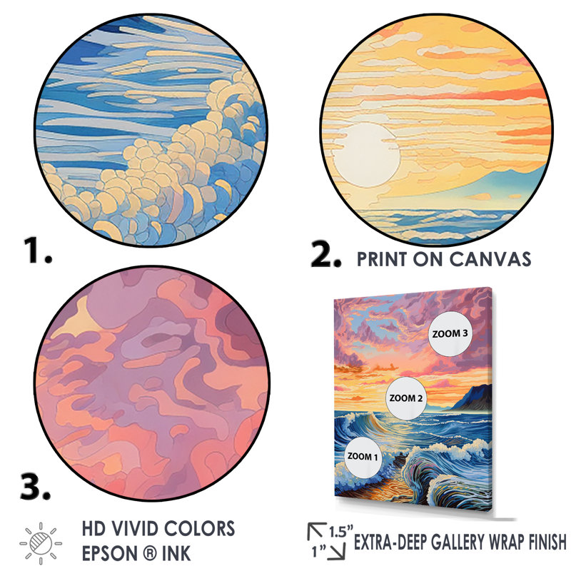 Rainbow Ocean Sunrise IV sur toile, H 32 po x l 24 po x P 1 po, Cadre simple noir