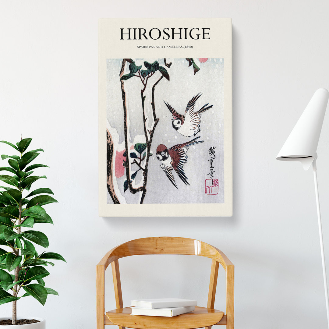 Sparrows And Camellias by Utagawa Hiroshige - Wrapped Canvas Painting